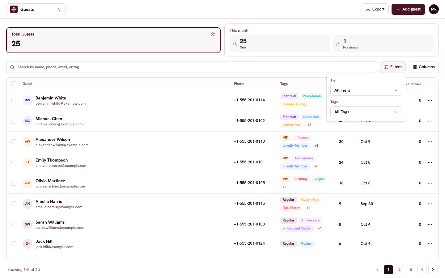 The Filters window with Tier and Tags menus